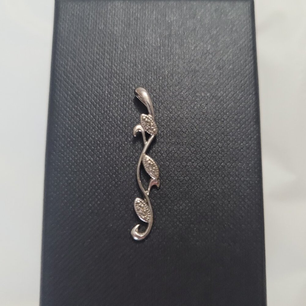 Diamond Sterling Silver Leaf Pendant - Picture 3 of 11